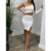 Oblique Shoulder One-Shoulder Hollow Split Long-Sleeved Dress NSHPH108861