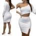 Oblique Shoulder One-Shoulder Hollow Split Long-Sleeved Dress NSHPH108861