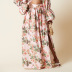 Printed Long-Sleeved Top High Waist Pleated Skirt 2 Piece Set NSCYW108886