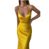 Solid Color Deep V-Neck High Waist Halter Slip Dress NSCYW108891