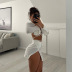 Lapel Long Sleeve Cross Lace-Up Top Slim Short Skirt Suit NSKKB108907