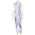 Sleeveless V-Neck Backless Slim Hanging Neck Printed Dress NSJYF109001