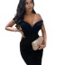 solid color V-neck wrapped chest bag hip velvet prom dress NSJYF109012