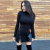 High-Neck Slim Long-Sleeved Side Slit Zipper Dress NSHTL99686