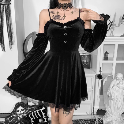 Gothic Style Long Sleeve Lace Lolita Slip Dress Nihaostyles Clothing Wholesale NSGYB99721