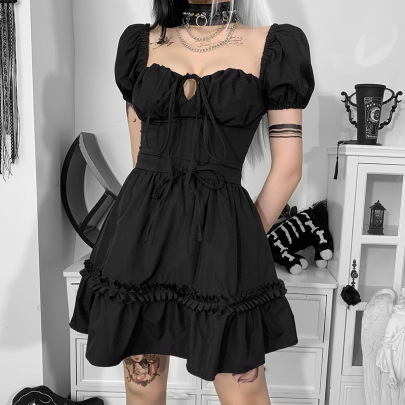 Gothic Style Lace-up Puff Sleeve Dress Nihaostyles Clothing Wholesale NSGYB99723