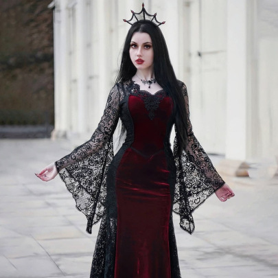 Gothic Style Suede Lace Slim Dress Nihaostyles Clothing Wholesale NSGYB99724