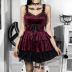Gothic Style Suede Rose Print Solid Color Lace Dress NSGYB99729