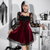 Gothic Style Velvet Contrast Long-Sleeved Dress NSGYB99730