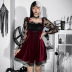 Gothic Style Velvet Contrast Long-Sleeved Dress NSGYB99730