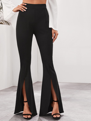 Solid Color High-waisted Split Flared Trousers NSLS99798