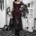 Gothic Style Retro Lace Mesh See-Through Stitching Long-Sleeved Dress NSGYB99897