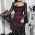 Gothic Style Retro Lace Mesh See-Through Stitching Long-Sleeved Dress NSGYB99897