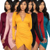 Solid Color V-Neck Long-Sleeved Slim Dress NSQYT99914