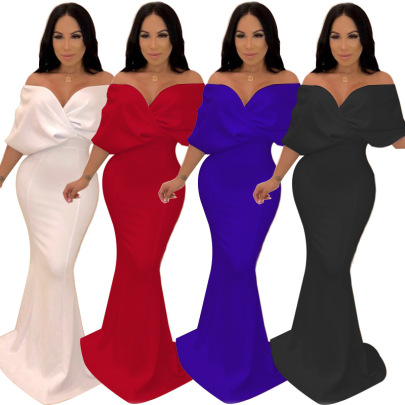 Sexy Wrapped Chest Off-shoulder Mopping Fishtail Dress Nihaostyles Wholesale Clothing NSMYF99999