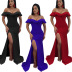 Solid Color Tube Top Off-Shoulder Ruffled Mopping Slit Evening Dress NSMYF100001