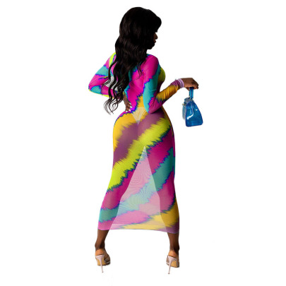 Summer Perspective Colorful Striped Printed Dress Nihaostyles Wholesale Clothing NSMYF100005