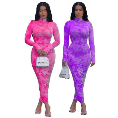  Sexy Tie-dye Printing Long-sleeved Tight Dress Nihaostyles Wholesale Clothing NSMYF100025
