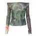 Mesh Print Off-Shoulder Pullover Long-Sleeved Top NSSWF109050