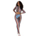 Color Print Stand-Up Collar Hip-Fitting Tight-Fitting Sports Suit NSDLS109086
