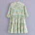 Cotton Cashew Print V-Neck Short Sleeved Pleated Dress NSAM109132