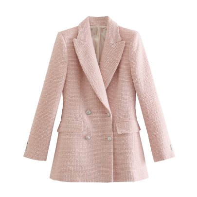 Textured Double-Breasted Casual Suit Jacket NSAM109158