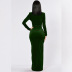 Solid Color Long Sleeve V-Neck High Slit Long Dress NSHWM109170