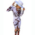 Printed Long-Sleeved Single-Breasted Slim Pleated Dress NSKX109206