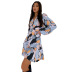 Print Long Sleeve Casual V Neck Dress NSKX109215