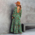 Floral Print Lantern Long-Sleeved V-Neck Halter Stitching Dress NSKX109220