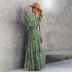 Floral Print Lantern Long-Sleeved V-Neck Halter Stitching Dress NSKX109220