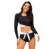 Contrast Color Split Long Sleeves 2 Piece Swimwear Set NSXSY109246