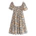One-Shoulder Puff Sleeve Ruffle Stitching Floral Print Dress NSAM109299