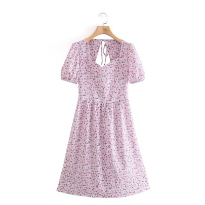 Floral Short Sleeve Lace-up Dress NSAM109301