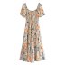 Rayon Waist Square Collar Floral Print Dress NSAM109308