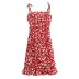 Floral Suspender High Waist Pleated Dress NSAM109312