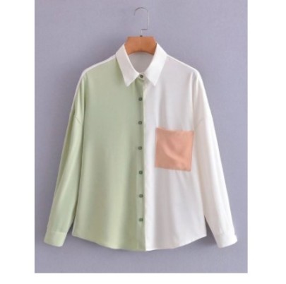 Color Matching Pockets Long-Sleeved Shirt NSAM109324