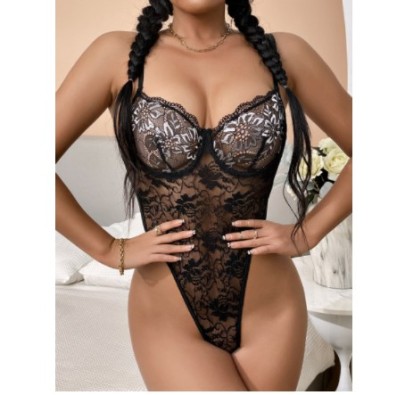 Two-Tone Lace See-Through One-Piece Sexy Lingerie NSRBL109294