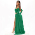 Solid Color One-Word Neck Full-Length Prom Dress With Slits NSHWM109359