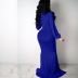 Solid Color V-Neck Ruffled Long-Sleeved Full-Length Prom Sheath Dress NSHWM109363
