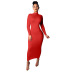 Solid Color High Neck Long-Sleeved Sheath Dress NSHWM109364