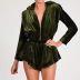 Gold Velvet Long-Sleeved Hood Jacket Pleated Shorts 2 Piece Suit NSLBK109445