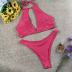 Plaid Hanging Neck Deep V Backless Split Bikini 2 Piece Set NSZO109464