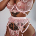 Lace Embroidery Flower Net Yarn See-Through Three-Piece Sexy Lingerie NSRBL109507