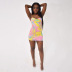 Halter Neck Backless Lace-Up Print Slim Sling Dress NSDLS109622