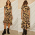 Deep V-Neck Leopard Print Short-Sleeved Strap Slit Dress NSJRM100171