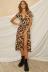 Deep V-Neck Leopard Print Short-Sleeved Strap Slit Dress NSJRM100171