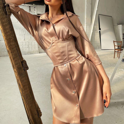 Solid Color Waistband Shirt Dress Two-piece Set Nihaostyles Clothing Wholesale NSAG100220