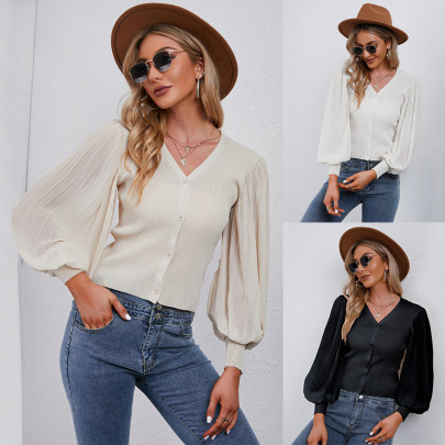 Solid Color Puff Sleeves Crop Cardigan Nihaostyles Clothing Wholesale NSJR100297