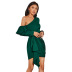 Off-The-Shoulder Satin Folds Waist Dress NSWX100310